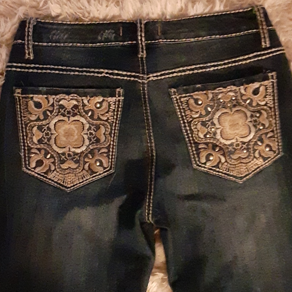 Nine West Vintage America straight thick stitch jeans embellished stretch 2 /26…